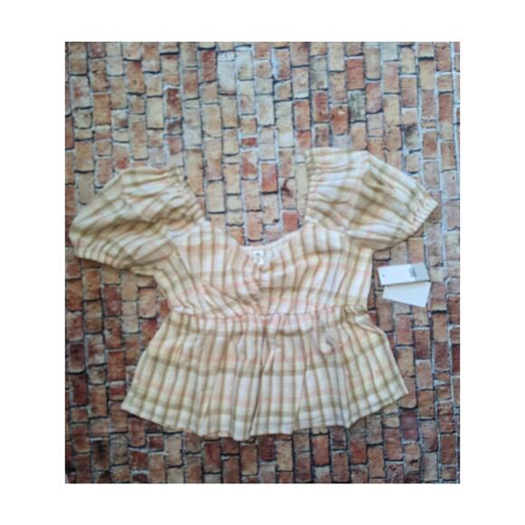 NWT BP. Pink Beige Park Plaid Short Puff Sleeve Babydoll size s - Picture 7 of 7